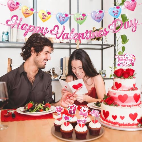 Valentine's Day Decorations Kit - Banners, Balloons & Cupcake Toppers