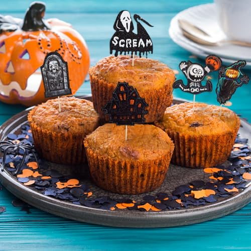 VEYLIN 21Pcs Halloween Cupcake Toppers Castle Ghost Cake Decorations