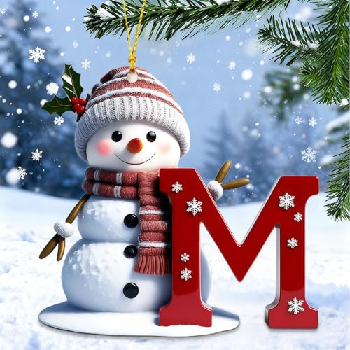 Snowman Christmas Ornaments with Letter Design - Flat Holiday Tree Decor, Variation M