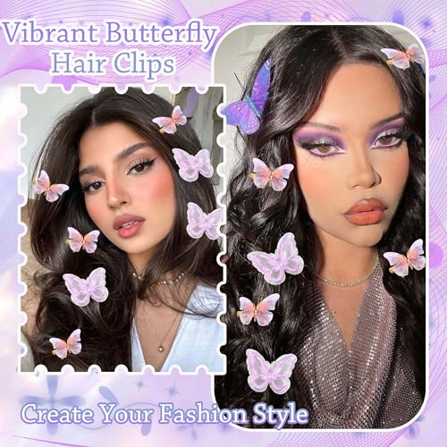 Purple Butterfly Hair Clips 18-Pack Rhinestone & Lace Bow Barrettes Y2K