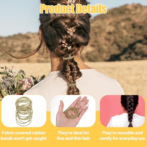 50 Pcs Gold Hair Ties - Thin Elastic Shimmer Ponytail Holder Bands