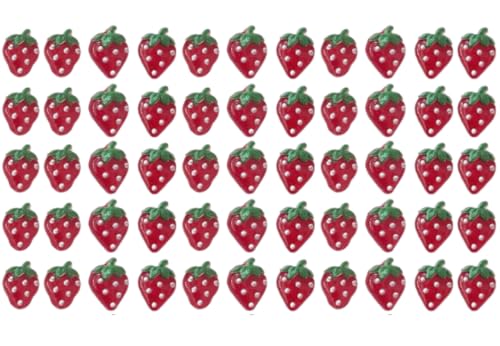 50Pcs Red Strawberry Nail Charms Rhinestone Fruit Gems for Manicure