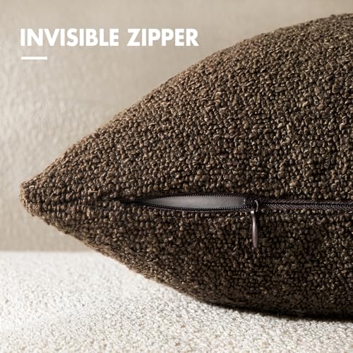 Woaboy 18x18 Inch Boucle Throw Pillow Covers, Chocolate Brown (Pack of 2)