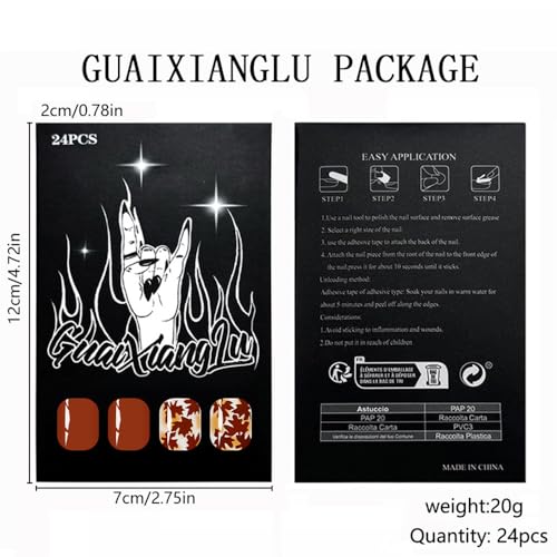 Fall Press on Nails Short Square Maple Leaf Acrylic False Nails 24PCS