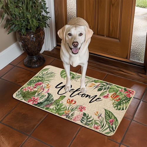 Summer Tropical Banana & Monstera Leaves Doormat 17x29 Inch Non-Slip Entry Rug