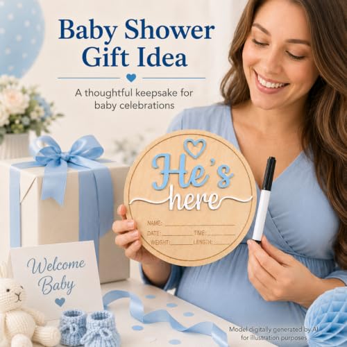 Wooden Baby Announcement Sign - 5.9 Inch Newborn Photo Prop