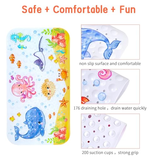 Secopad Non-Slip Bath Mat for Kids - Pink Octopus, 27.5" x 15"