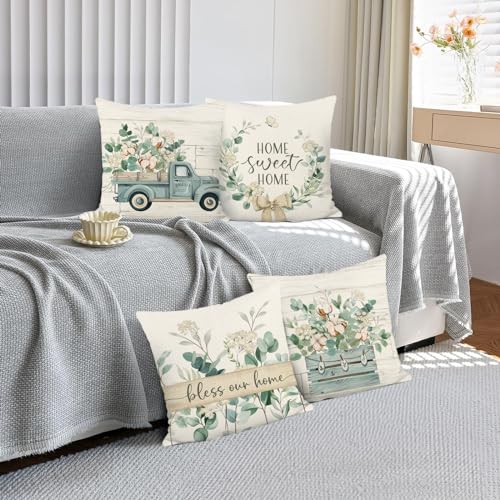 Eucalyptus Leaves Throw Pillow Covers 18x18 inch Set of 4