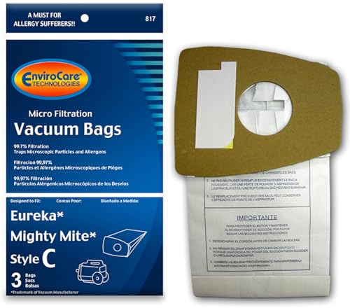 EnviroCare Micro Filtration Vacuum Dust Bags for Eureka & Mighty Mite Canisters - 3 Pack