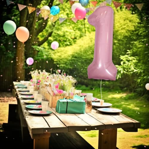 DIWULI 40-Inch Pastel Pink Number 1 Foil Balloon for 1st Birthday Party