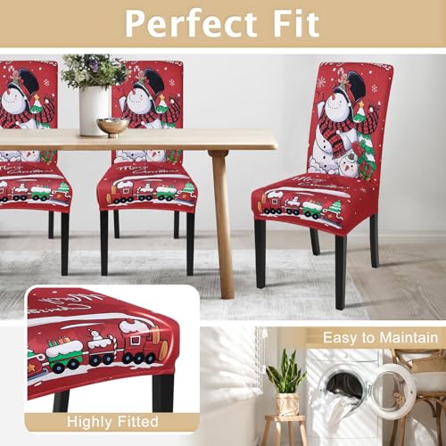 Christmas Snowman Chair Covers Set of 6 - Holiday Kitchen Slipcovers