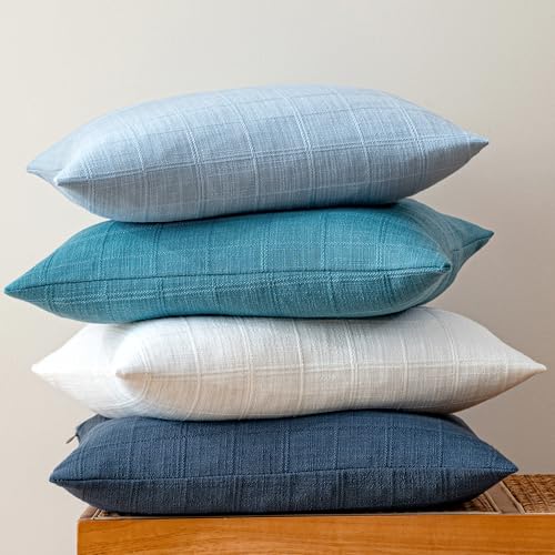 Set of 4 Blue Decorative Pillow Covers 18x18 Inch - Plaid Design
