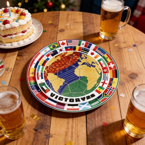 20Pcs World Cup Soccer Theme Paper Plates - 9 Inch Disposable Party Plates, International Flags, Football Match Theme, for Watch Party & Kids Birthday (World Cup Themed Plates)