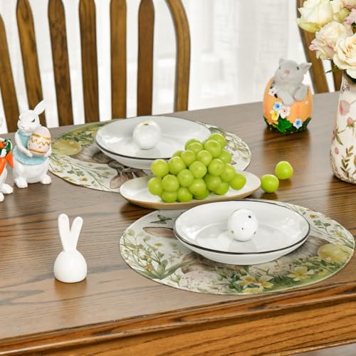 14 Inch Egg Bunny Rabbit Butterfly Floral Easter Placemats Set of 4 - Beige