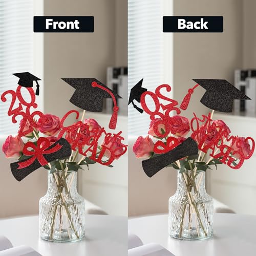 Class of 2026 Graduation Centerpieces - 20 Pcs Black and Red Table Toppers