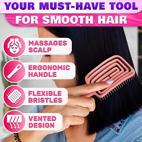 Reluen Pink Vented Hair Detangler Brush for Blow Drying and Wigs