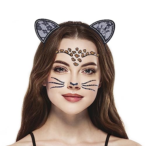Leopard Face Temporary Tattoos Gold Cheetah Cat Makeup Stickers for Halloween