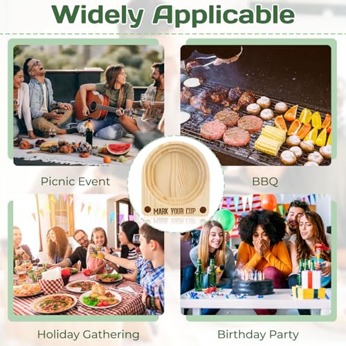 OLLBIT Wooden Disposable Cup Holder with Marker Slots for Parties
