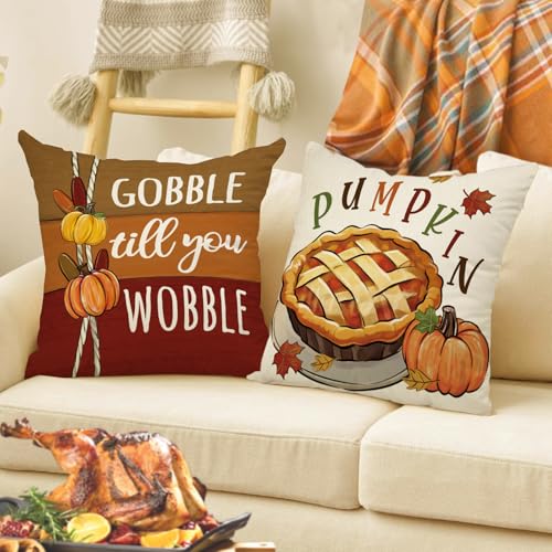 Ussap 18 x 18 Inch Thanksgiving Turkey Pillow Covers Set of 4 - Fall Decor