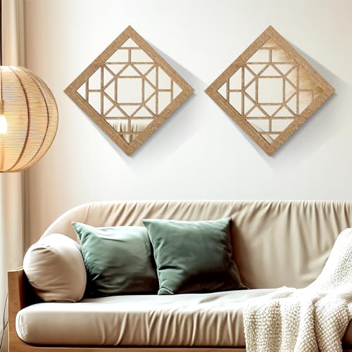 Rustic Farmhouse Square Wall Mirrors - Set of 2, 12x12 in