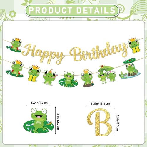 Frog Birthday Party Decorations Set with Glitter Banner and Hanging Swirls
