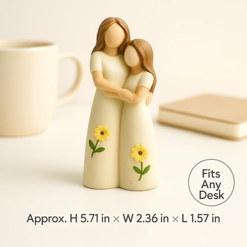 iStatue Mother Daughter Figurine - Hand-Painted Resin Hugging Statue | Ivory Home Décor Keepsake for Moms
