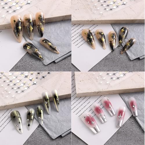 Dulyork 12 Sheet 3D Star Nail Stickers Self-Adhesive Decals