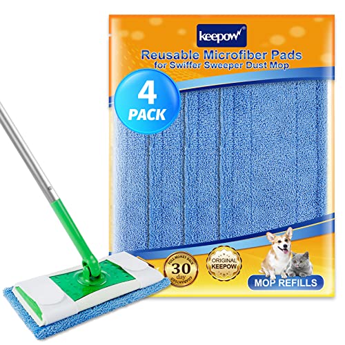 KEEPOW Reusable Mop Pad 4 Pack - Blue for Swiffer Sweeper Mop