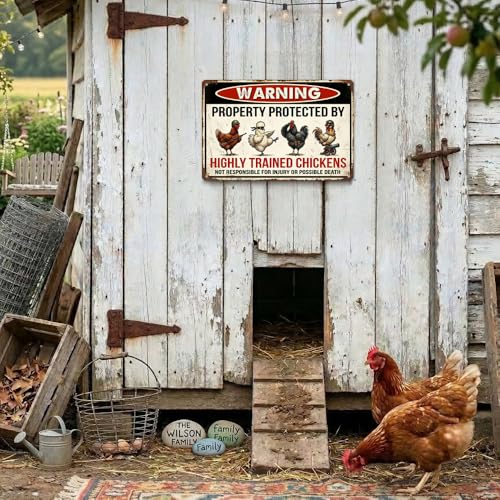 Funny Chicken Coop Decor - Highly Trained Chickens Tin Sign 8x12