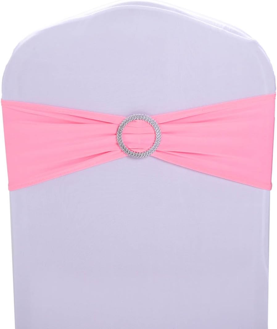 Skiennix Pink Chair Sashes - 30 Pack Stretch Spandex with Elastic Bow & Buckle for Weddings & Events