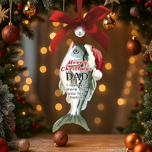 Fishing Dad Christmas Ornament - Rustic Wooden Tree Decor
