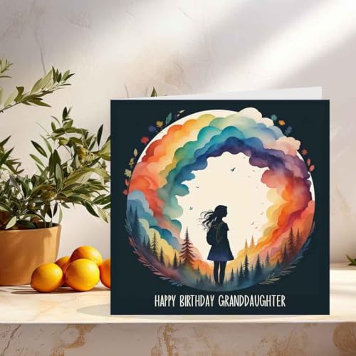 Happy Birthday Granddaughter Card - Woodland Rainbow Design