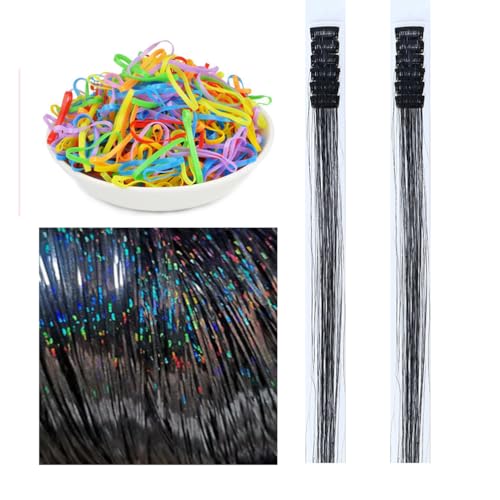 BALINGHAIR Clip-In Black Hair Tinsel Extensions 22 Inch 12 Pcs Glitter Fairy Hair Accessories