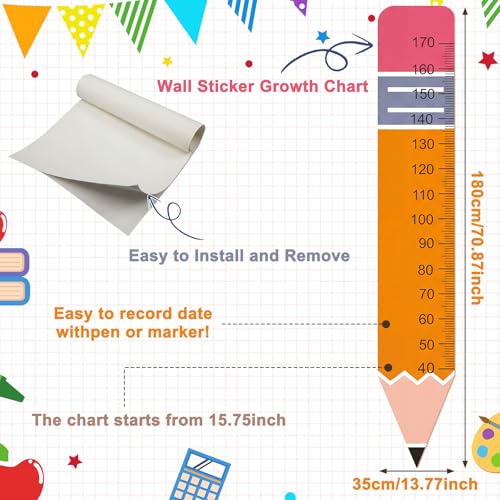 Geelin 71-Inch Kids Pencil Growth Chart Wall Decor for Classroom & Bedroom