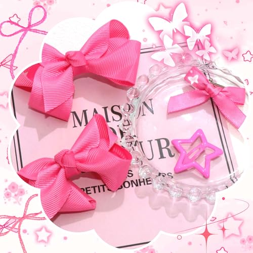 STGDAK 26-Piece Coquette Hair Bow and Star Clip Set, Pink Grosgrain