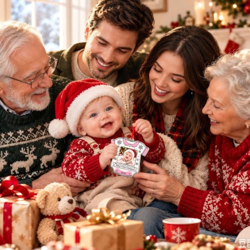Baby's First Christmas 2026 Ornament with Photo Frame - Pink, Metal, Style 3