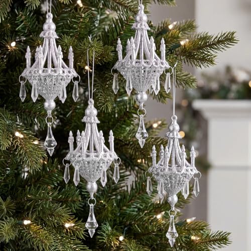Sliver Crystal Chandelier Ornaments Set - Christmas Tree Decorations, 4 Pieces