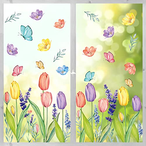67 PCS Spring Summer Window Cling Stickers - Tulip & Butterfly Decor