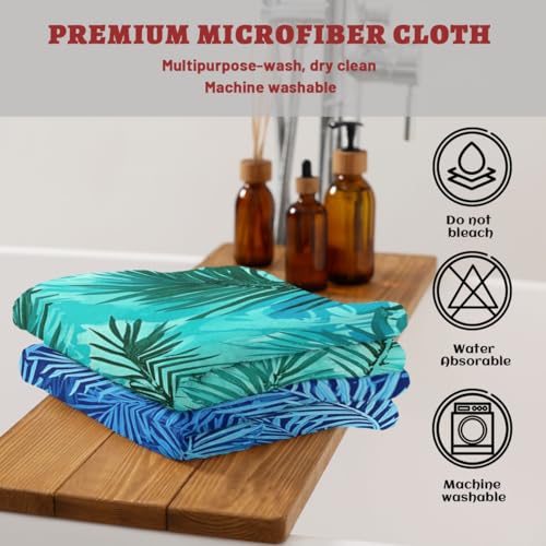 Palm Leaves Hand Towels Set of 2 - 14"x28" Absorbent Decorative Towels for Bathroom, Gym, Spa