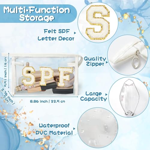 Clear SPF Cosmetic Bag Waterproof PVC Varsity Letter Makeup Pouch White