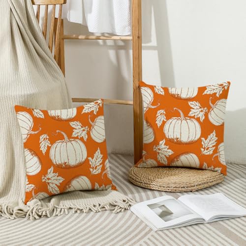 Fall Pumpkin Throw Pillow Covers 20x20 Inch Set of 2 Linen Farmhouse Decor