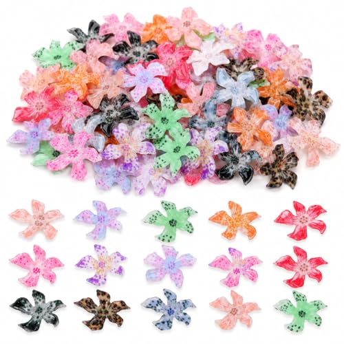 BIDEX 100 Pcs 3D Hawaii Flower Nail Charms Resin Floral Art Accessories