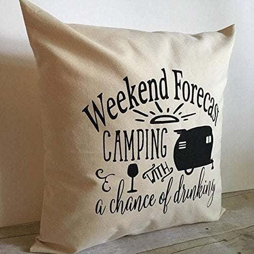 Weekend Forecast Camping Throw Pillow Cover, 18" x 18" Cotton Linen Case