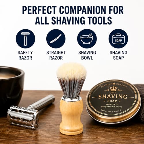 LUXXII Men's Shaving Brush - Synthetic Bristle Beard Shave Brush with Ergonomic Wooden Handle for Wet Shaving