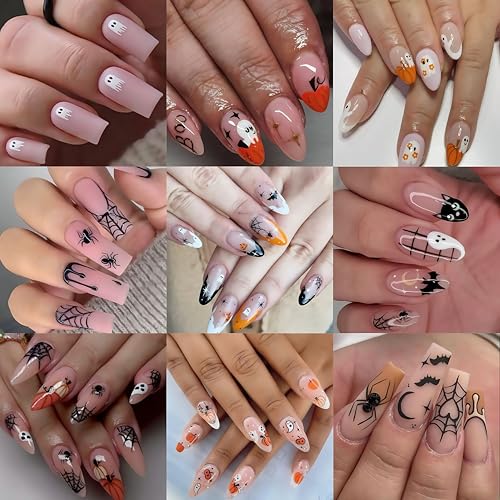 Halloween 5D Embossed Nail Stickers - 4 Sheets Cute Ghost Pumpkin Decals