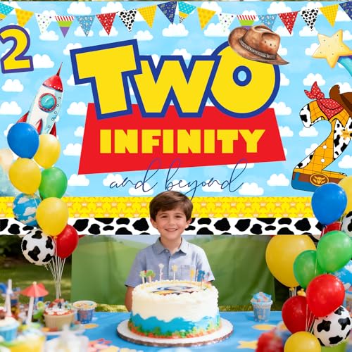 Cowboy 2nd Birthday Party Backdrop Banner - Blue Sky & Clouds