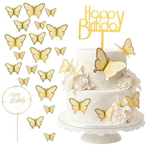 22 Pcs Gold Butterfly Cake Toppers - Elegant Decorations for Parties