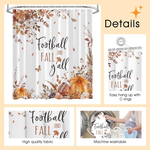 Mocsicka Football Fall Shower Curtain, 71x71 Inch Waterproof Fabric