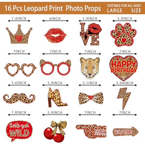 Cheetah and Cherry Photo Booth Props Kit – 16-Piece Birthday Party Decor