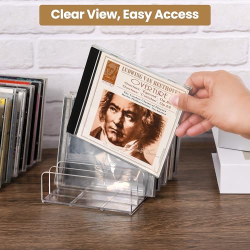 Clear Acrylic CD Organizer Rack 2-Pack Holds 28 Jewel Cases Media Storage
